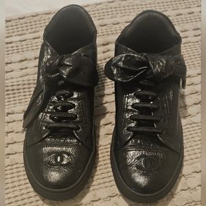 Chanel Black Crumpled CC Bow Sneakers
